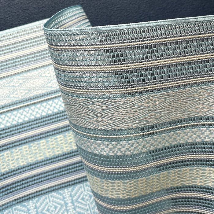 帯夏用博多八寸帯仕立て上がり普段用カジュアル本場筑前博多織羅名古屋帯水色献上黒木織物全通【小紋・紬・カジュアル着物】