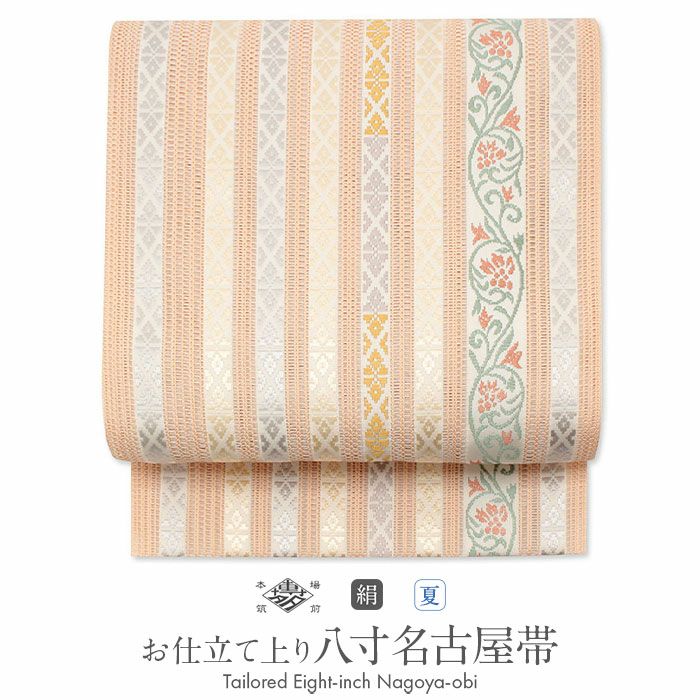夏帯 八寸 名古屋帯 ＜赤香色／名物裂＞ 正絹 羅 本場筑前博多織 ＜福