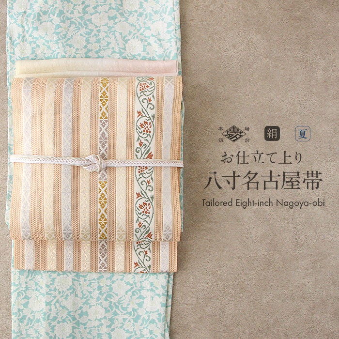 夏帯 八寸 名古屋帯 ＜赤香色／名物裂＞ 正絹 羅 本場筑前博多織 ＜福