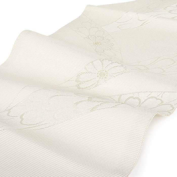 【名古屋帯】夏帯　洗える　象牙色　アイボリー　芝草柄　大柄　お上品　薄物　盛夏 名古屋帯 夏 夏名古屋帯 夏帯 アイボリー 露芝 菊 西陣織 京都イシハラ