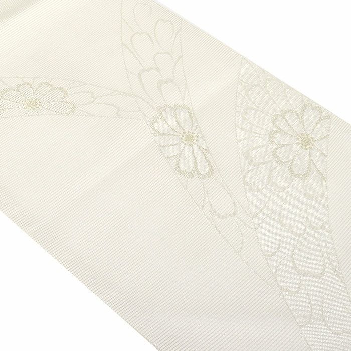 名古屋帯 夏 夏名古屋帯 夏帯 アイボリー 露芝 菊 西陣織 京都イシハラ