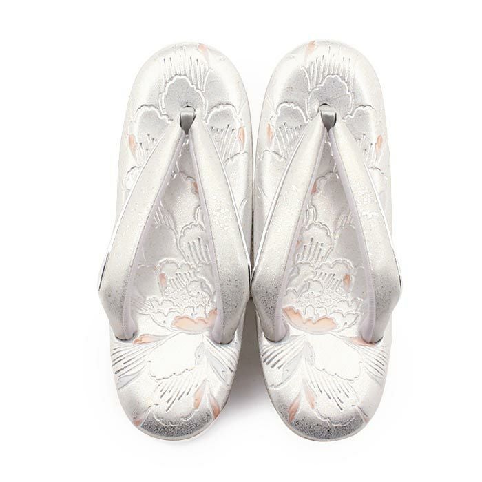 草履留袖用訪問着用レディースLサイズシルバー銀エナメル型押し牡丹金銀たたき2の3枚芯日本製優花緒痛くない歩きやすい女性黒留袖色留袖礼装用フォーマル結婚式ぞうり草履着物草履単品草履だけ単品fs