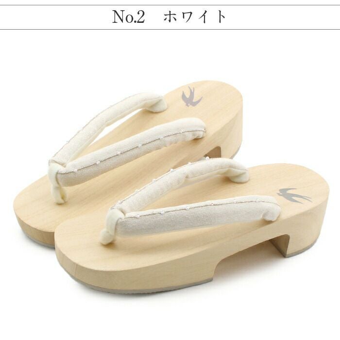 下駄レディース浴衣用ゆかた用白木台ピンクホワイトブルーグレーシルバーラインビーズつばめプリントフリーサイズLサイズ全3色桐下駄女性女性用げた軽いビーズ鼻緒かわいいフェミニン残暑
