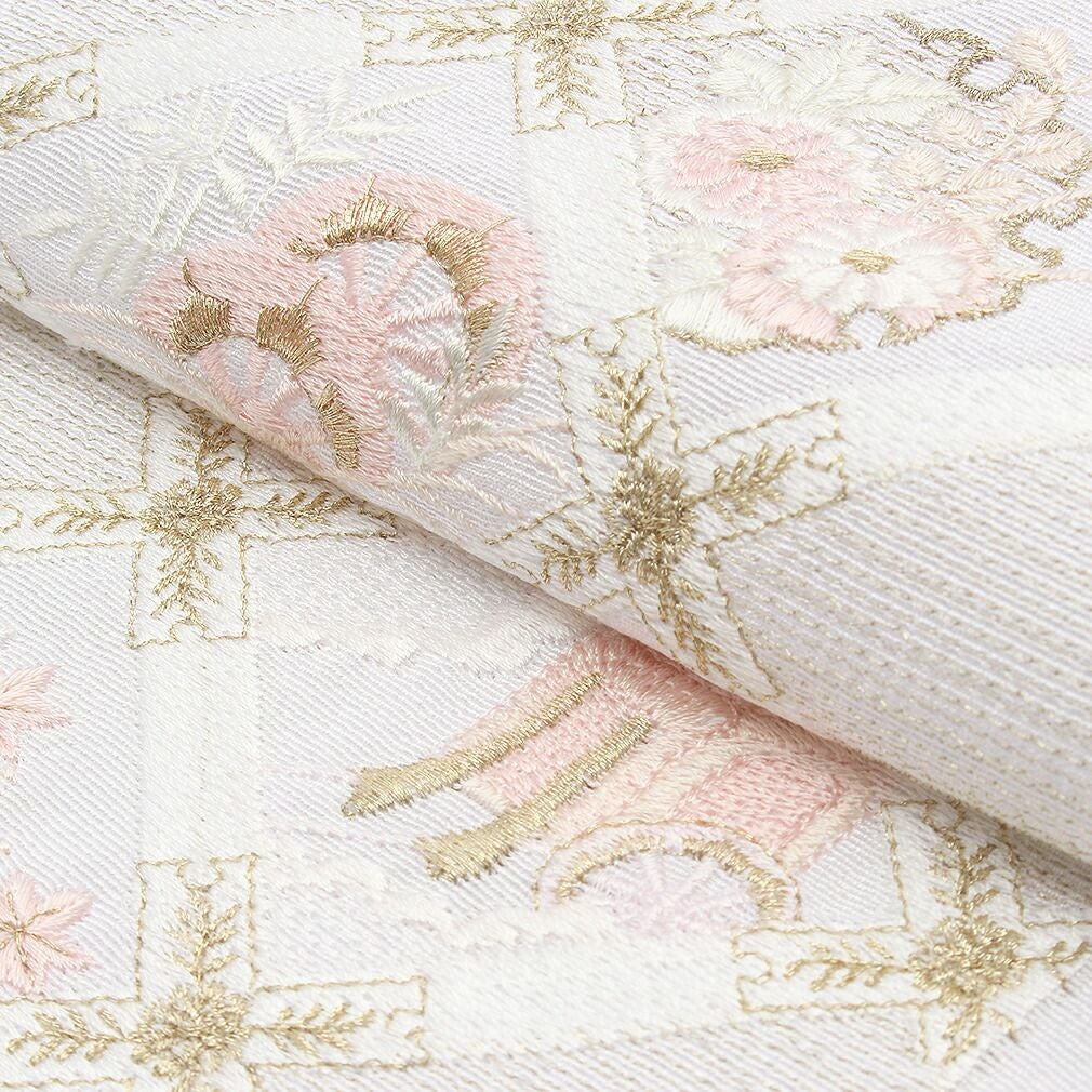 半襟 正絹 刺繍半襟 振袖用 礼装用 婚礼用 白×ゴールド×シルバー