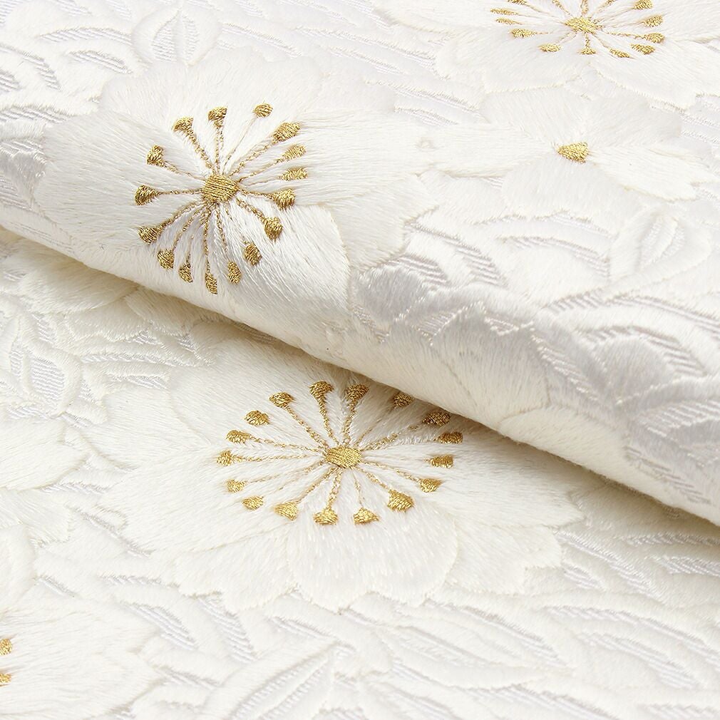 半襟 半衿 刺繍 振袖 成人式 白 ゴールド 桜に青海波 留袖 訪問着 礼装
