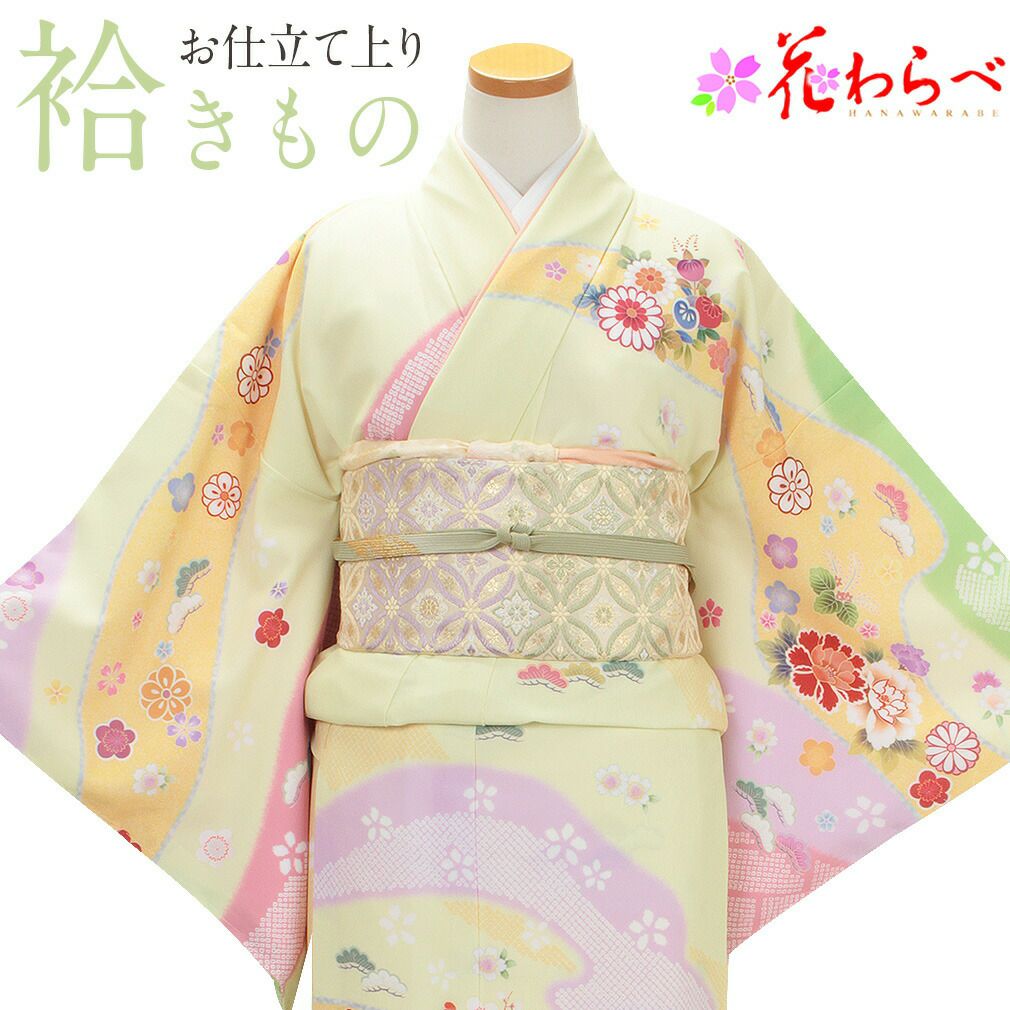 洗える訪問着 ＜花わらべ＞ ポリエステル ＜淡緑／菊・牡丹＞