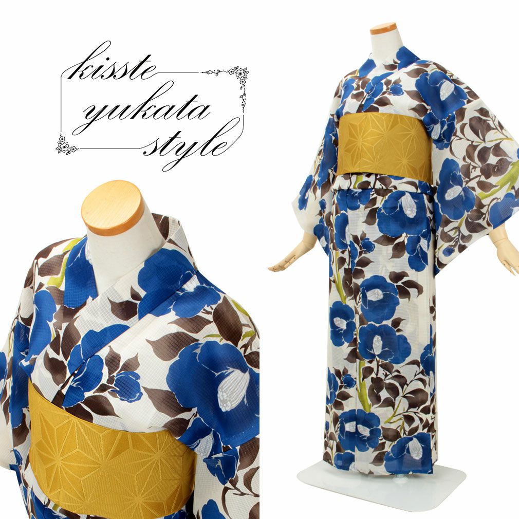 浴衣 単品 《芸艸堂》お仕立て上がり浴衣 ＜生成り・青／大花＞ 荻野一