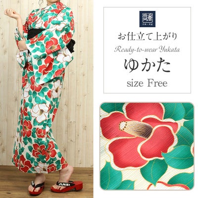 浴衣 単品 ＜岡重＞お仕立て上がり浴衣 ＜ピンクベージュ／椿と枝梅 