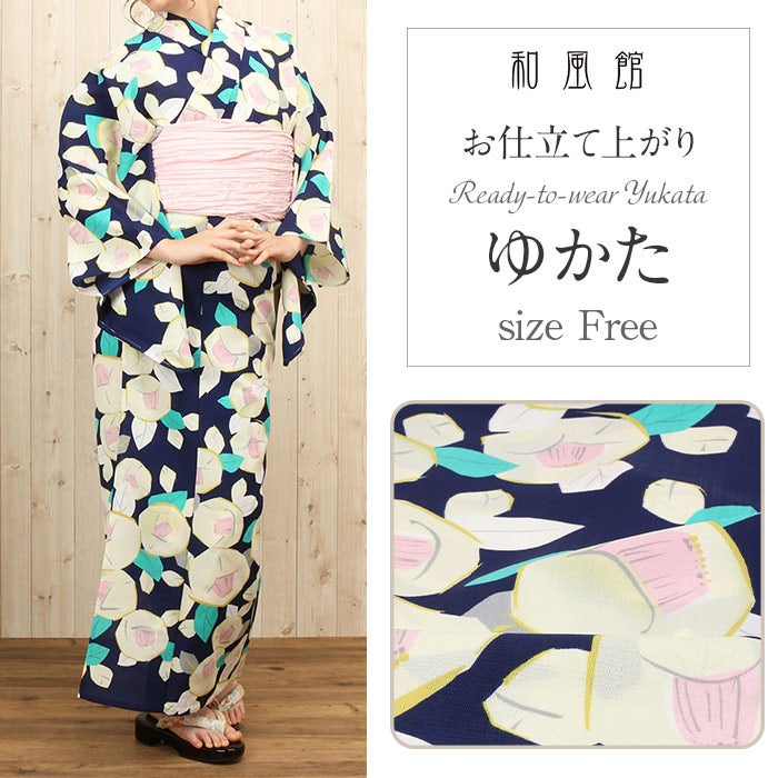 浴衣 単品 《和風館》お仕立て上がり浴衣 ＜紺／りんご椿