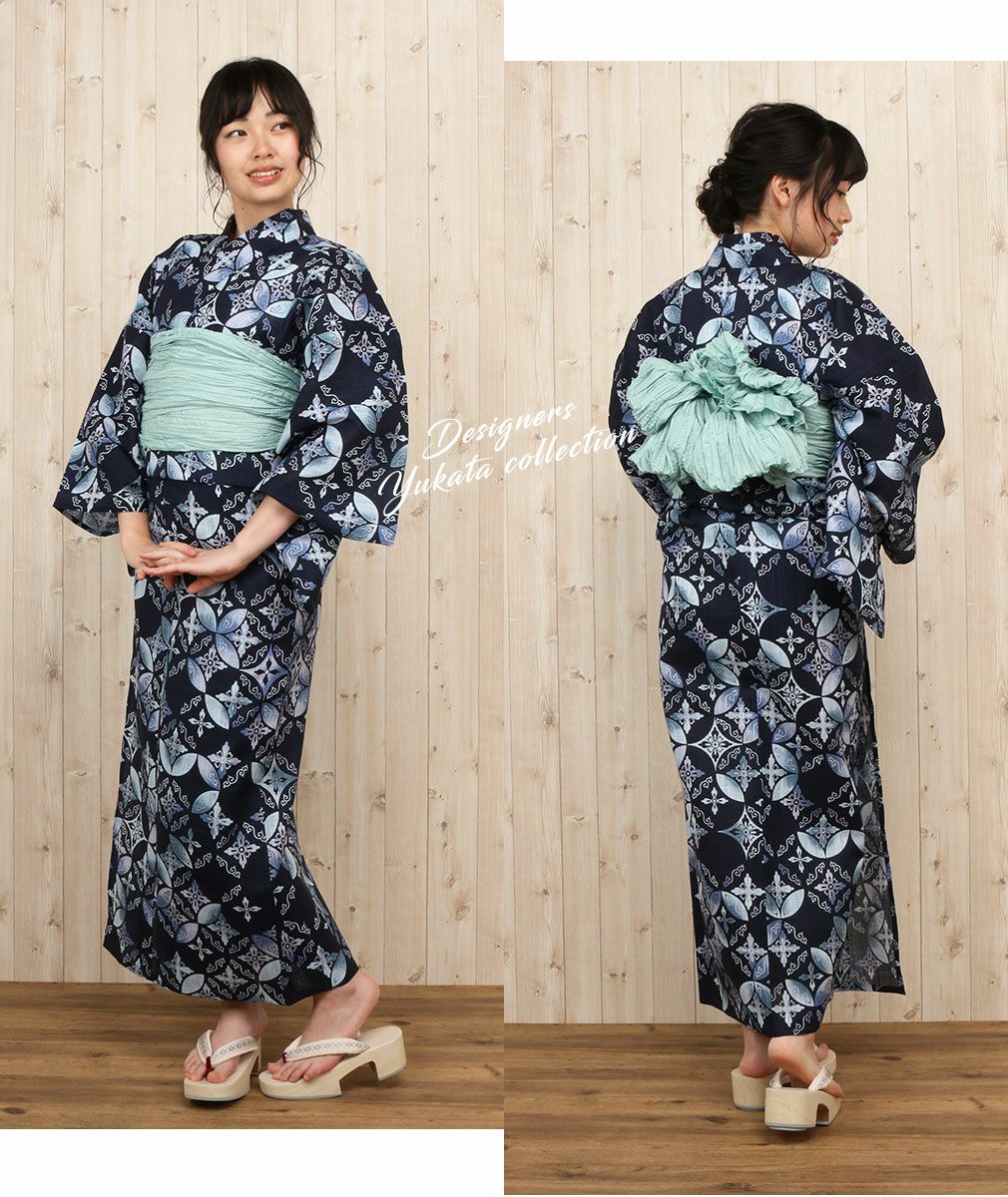 浴衣 単品 《龍村美術きもの》お仕立て上がり浴衣 ＜紺／はな七宝＞ 綿