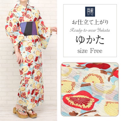 浴衣 単品 ＜岡重＞ お仕立て上がり浴衣 ＜紅赤／モダン梅＞ 綿絽 綿 