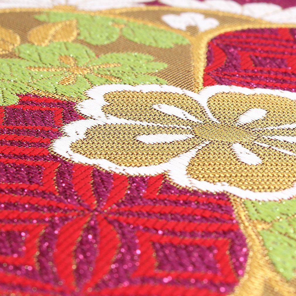 振袖 帯 袋帯 成人式 ＜ 赤 ／ 橘 大花 ＞ 絹 ＜ 樹 上田茂樹