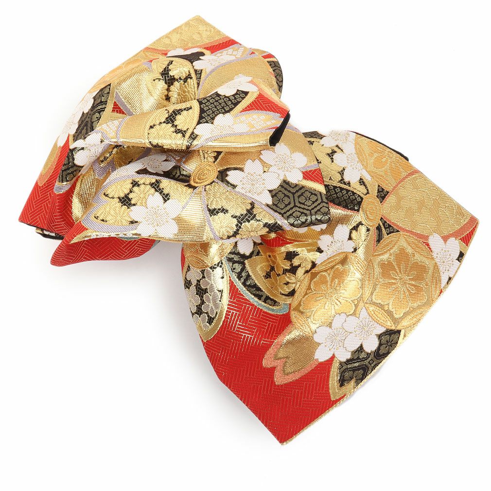 華様【帯付き】正絹　キラキラとした花柄の振袖　花尽くし　袋帯 振袖 帯 成人式 袋帯 ＜ 赤 ／ 桜づくし ＞ 西陣織 ＜ 志都香織物