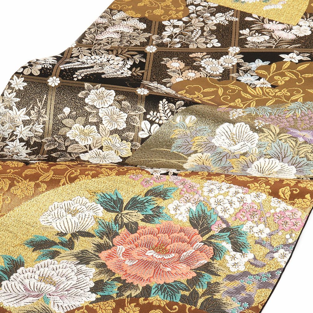 袋帯 フォーマル 帯 留袖 訪問着 ＜ 黒 ／ 地紙に華唐草 ＞ 正絹