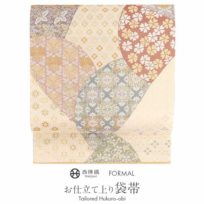 夏帯 袋帯 ＜オフホワイト＆ピンク系／流水花＞ 正絹 絽 綴れ 仕立て上がり