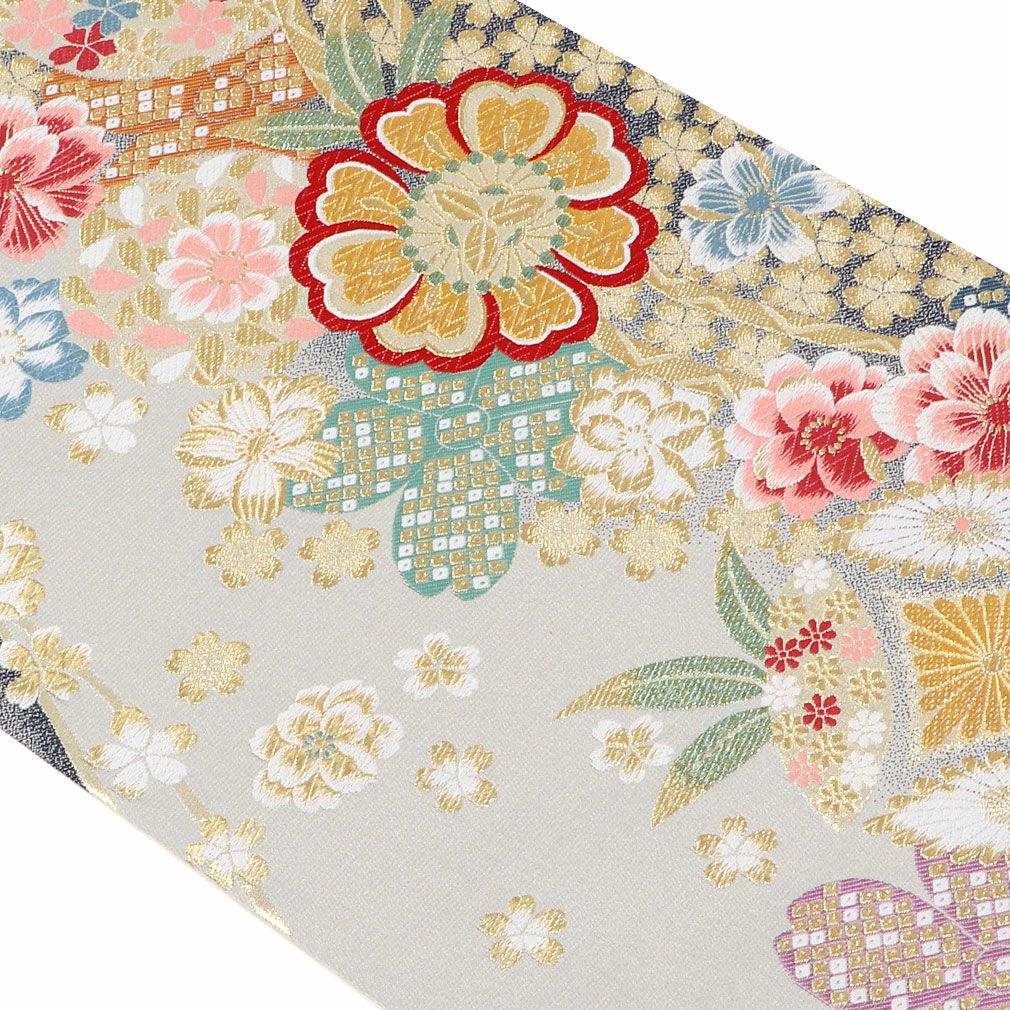 アウトレット 袋帯 振袖用 帯 成人式 グレー 鹿の子桜 華紋 西陣織 廣