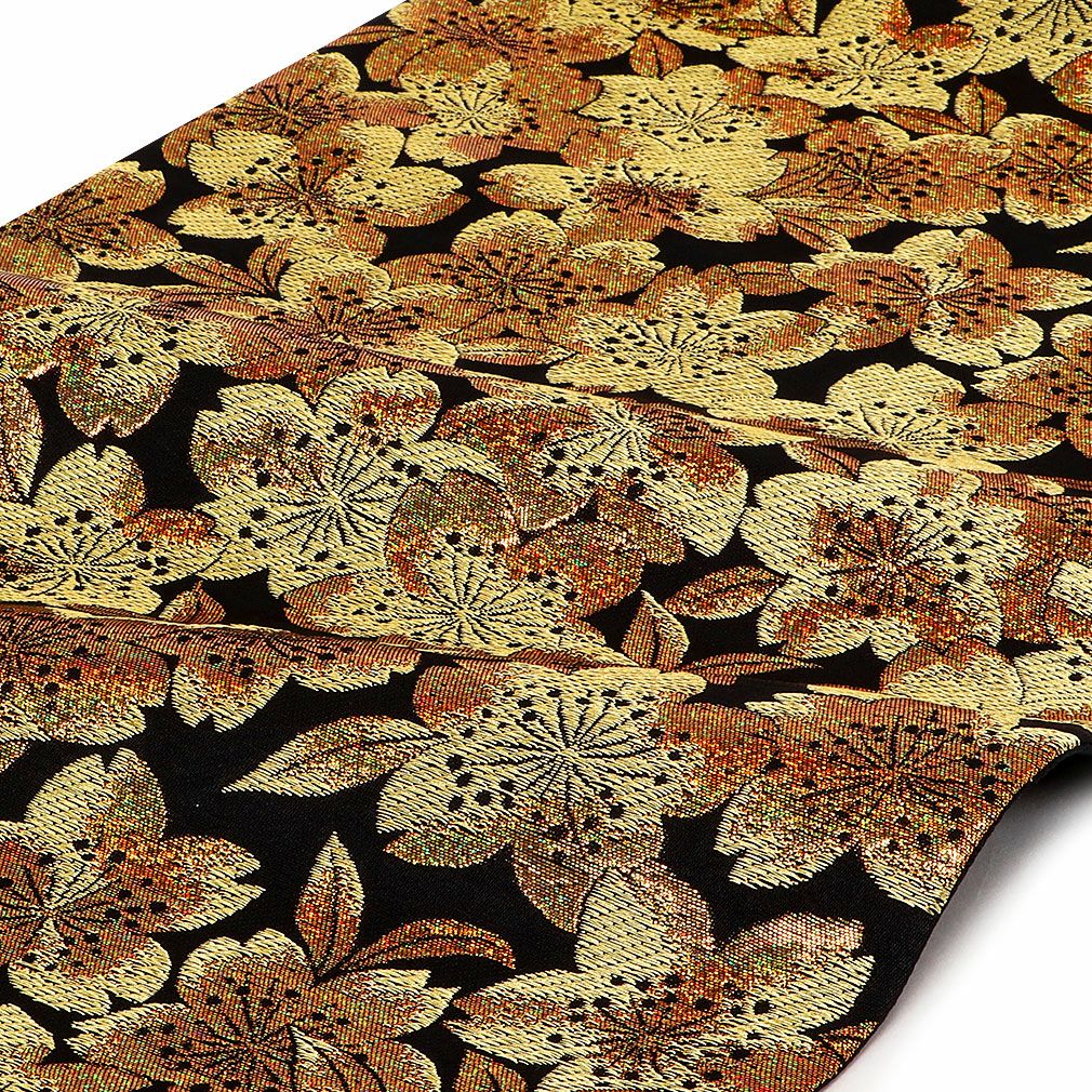 振袖 、ブランド袋帯セット 駒刺繍　夜桜　黒　金彩（157〜167センチ） 袋帯 振袖用 帯 成人式 黒 金 桜 西陣織 佐々木染織物 仕立て上がり