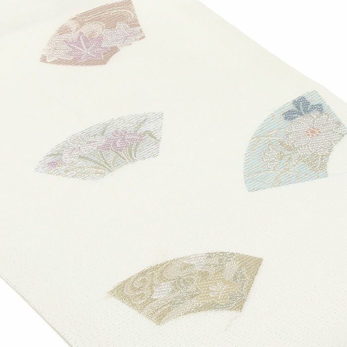 名古屋帯 夏 夏名古屋帯 夏帯 白 アイボリー 地紙文 華紋 西陣織 沢本