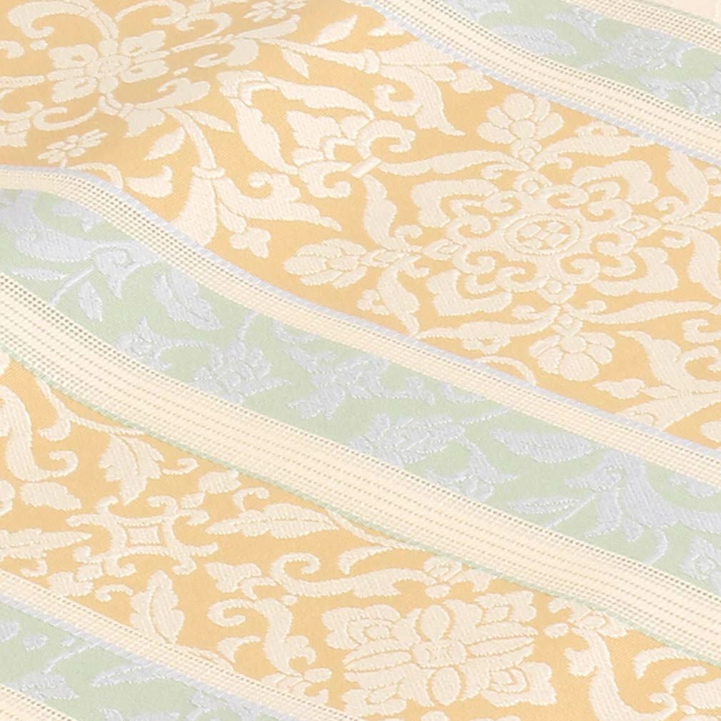 名古屋帯 帯 九寸 ＜ベージュ、グリーン／唐花間道＞ 正絹 ＜博多織