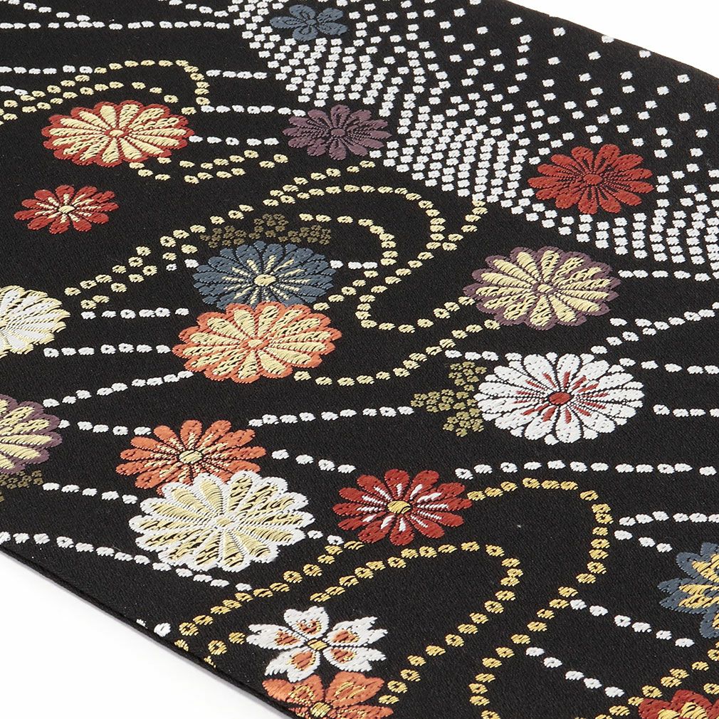 名古屋帯 黒 九寸 帯 ＜ 花ロマン ＞ 西陣織 ＜ 橋本テル織物 ＞ お