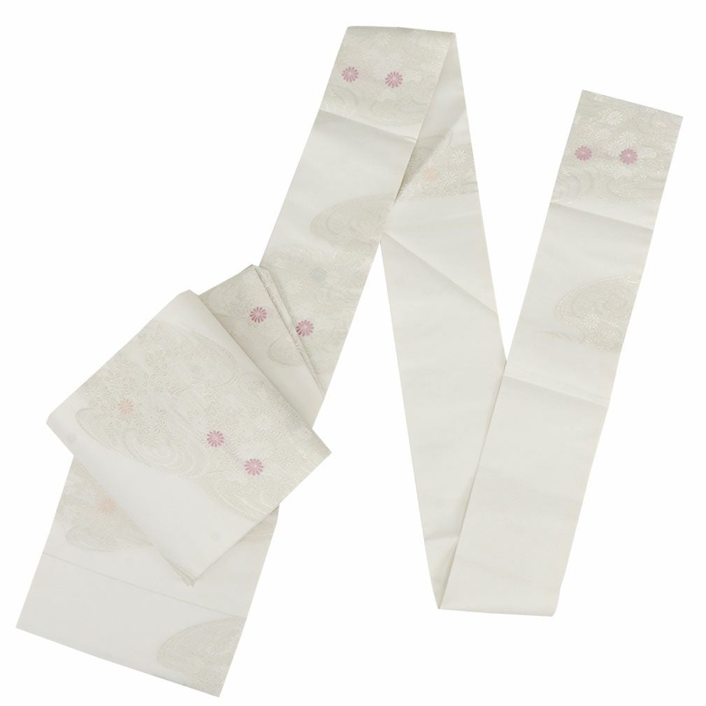 【新品未使用】おりびと 半幅帯 日本製 オシャレ帯 個性派  蓮の花 アイボリー 新品未使用】おりびと 半幅帯 日本製 オシャレ帯 個性派 蓮の花