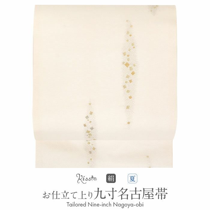 名古屋帯 夏 夏名古屋帯 夏帯 白 水色 縞 唐花 絽 廣部織物 普段用 九