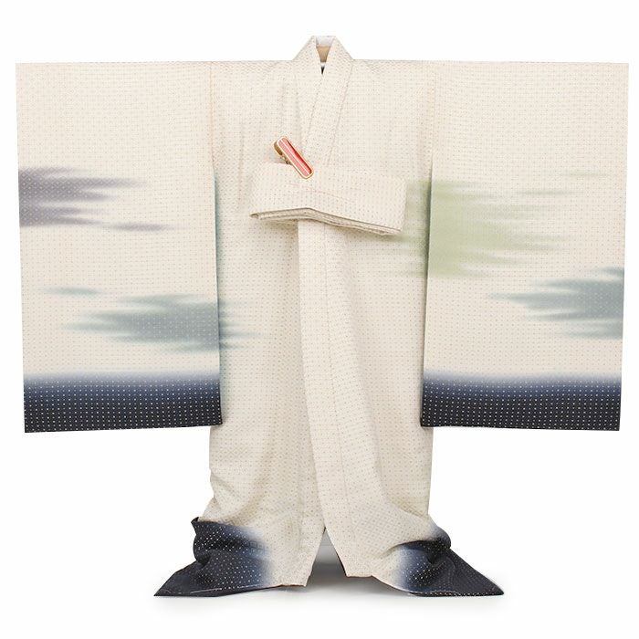 お宮参り 着物 男の子 産着 祝い着 生成り 濃紺 霞 かすみ 雲 菱 吉祥紋 正絹 京友禅 経済産業大臣指定伝統的工芸品 金糸織 暈し ぼかし 新品 日本製