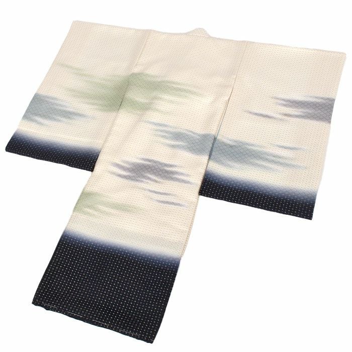 お宮参り 着物 男の子 産着 祝い着 生成り 濃紺 霞 かすみ 雲 菱 吉祥紋 正絹 京友禅 経済産業大臣指定伝統的工芸品 金糸織 暈し ぼかし 新品 日本製