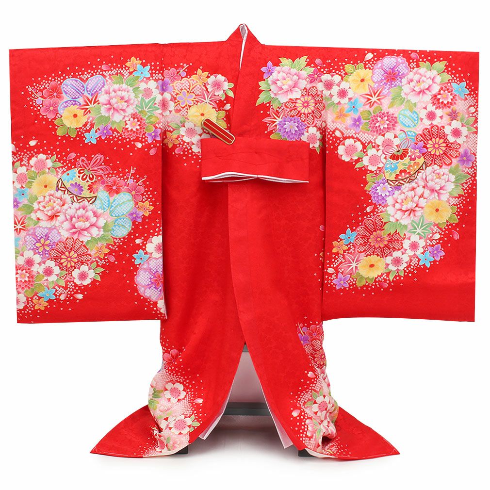 お宮参り 着物 女の子 産着 祝い着 赤 桃 鈴 桜 刺繍 正絹 のしめ 掛け
