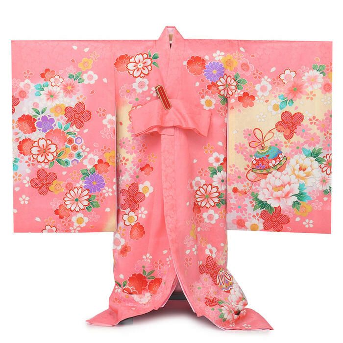お宮参り 着物 女の子 産着 祝い着 ピンク まりに雪輪や菊 正絹 のしめ