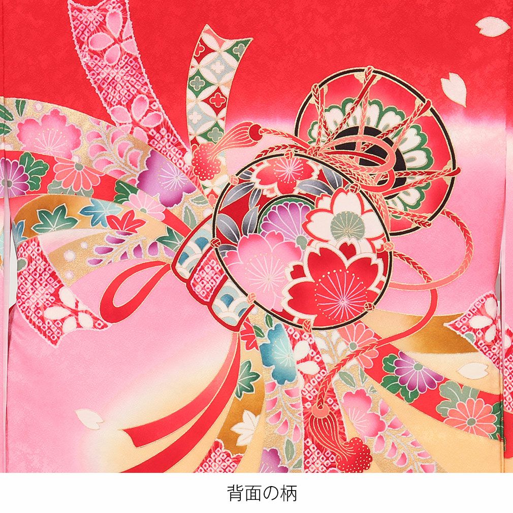 お宮参り 着物 女の子 産着 祝い着 赤 束ね熨斗 鼓 宝尽くし 桜 正絹
