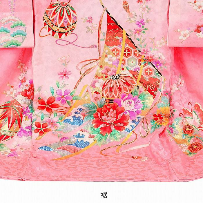 お宮参り 着物 女の子 産着 祝い着 桃 牡丹 花籠 鞠 菊 正絹 友禅 金彩