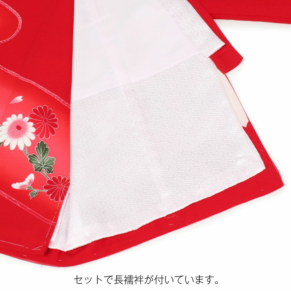 お宮参り 着物 女の子 産着 祝い着 赤 桃 レッド ピンク 鼓 牡丹 鞠 毬