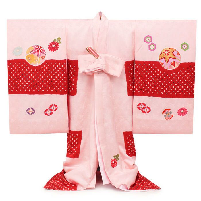 み様、専用です。赤い花柄絞り正絹着物 お宮参り用 正絹] お宮参り 女の子 初着 産着 鞠に彩り桜花尽くし ピンク 白 赤 花