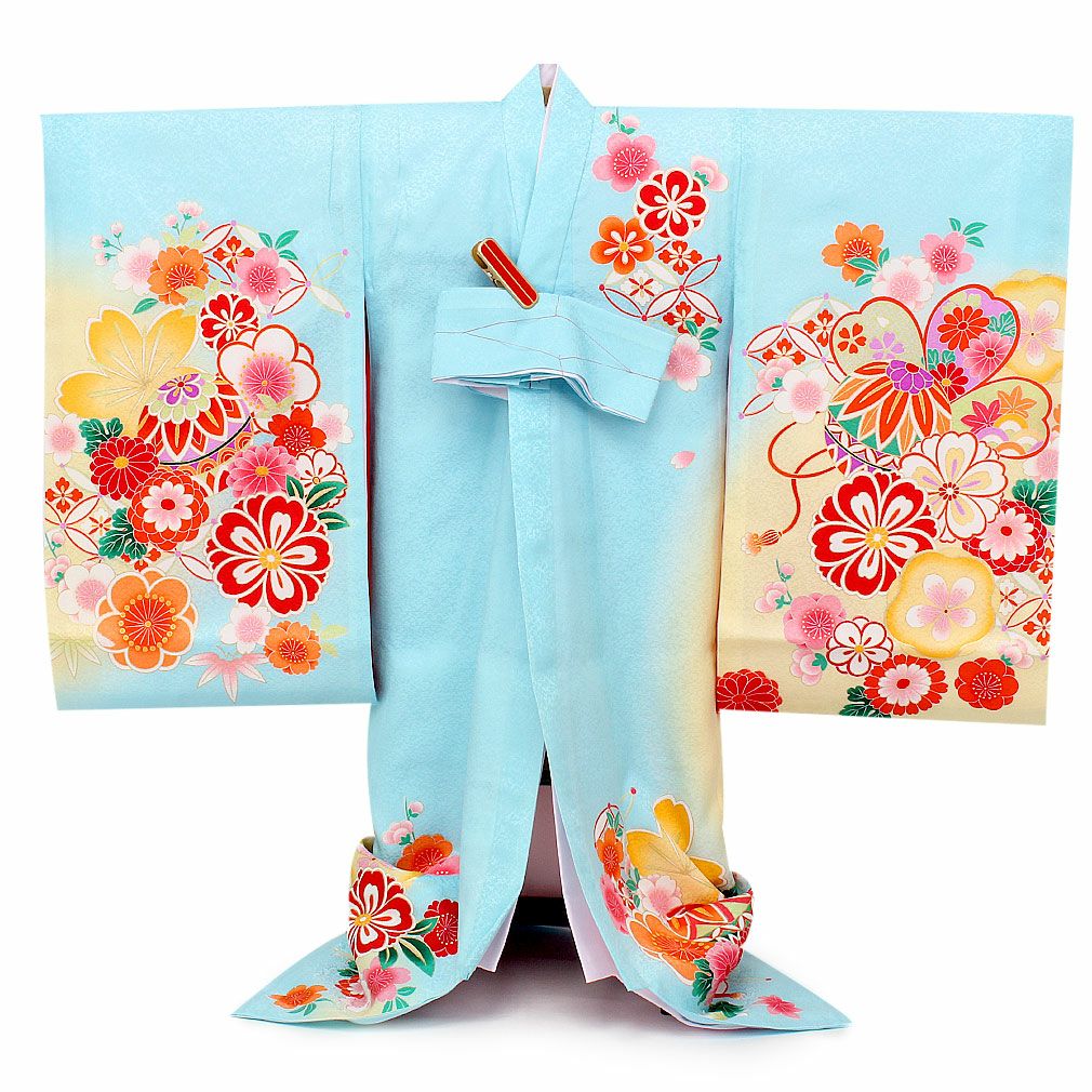 お宮参り 着物 女の子 産着 祝い着 水色 花車 御所車 毬 鞠 まり 花紋