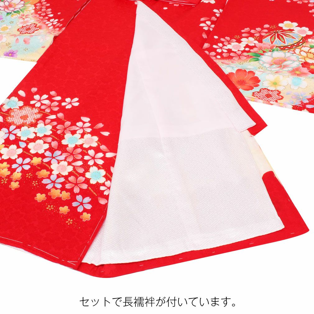 お宮参り 着物 女の子 産着 祝い着 赤 レッド 桃 ピンク 黄 鼓 花鼓文