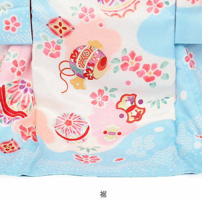 お宮参り 着物 女の子 産着 祝い着 水色 白 桃 鞠 宝尽くし紋 桜 椿
