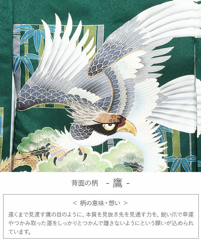 お宮参り 着物 男の子 産着 祝い着 緑 鷹 龍 松 竹 小槌 宝尽くし 吉祥