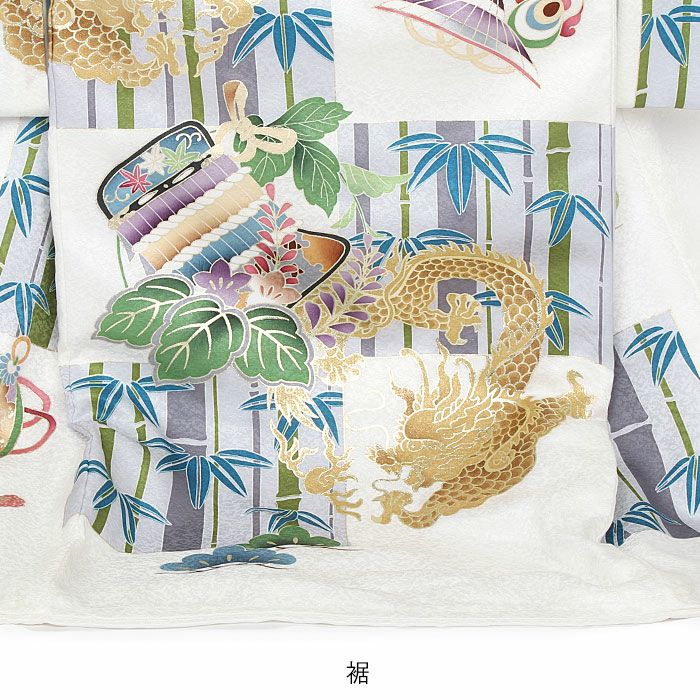 産着 新品（純古典）龍刺繍入り（祝着） 京友禅工芸染　大将龍兜大王松豪華祝い文 雷雲 渦龍 辰 竜 青龍 金龍 双龍 黒 祝い着 産着 男の子 着物 お宮参り お宮参り用品