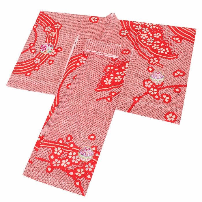 お宮参り 着物 女の子 産着 祝い着 赤 白 疋田 絞り 鹿の子 鞠 桜 雪輪
