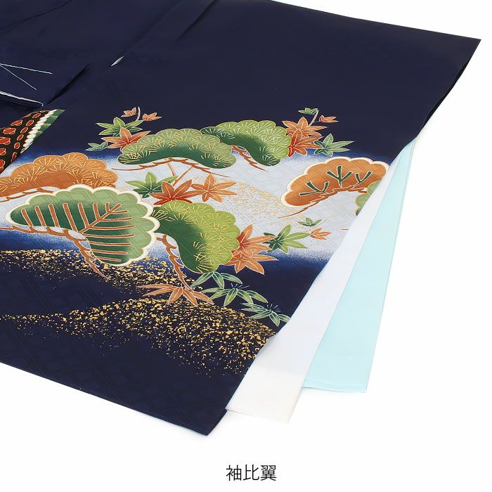 新品正絹産着祝着京友禅伝統工芸、本金、特選大将龍兜と祝い大王小槌大熨斗古典文 お宮参り 着物 男の子 産着 祝い着 紺 金 対い鶴 吉祥紋 向かい鶴 正絹