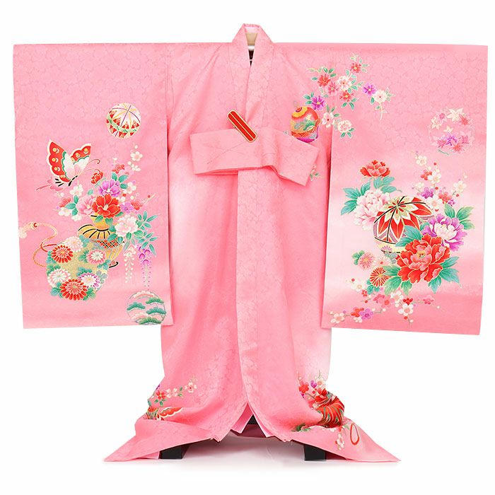 お宮参り 着物 女の子 産着 祝い着 桃 牡丹 鈴 鞠 蝶 桜 梅 菊 吉祥花