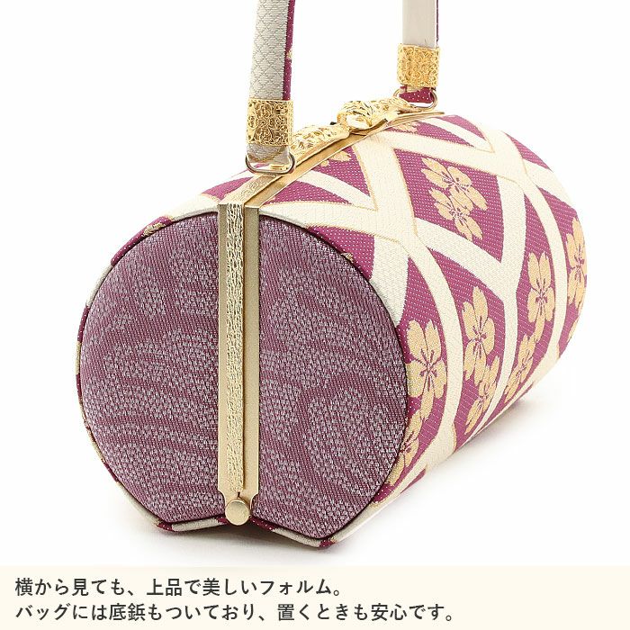 草履バッグセット 振袖用 Lサイズ フリー 紫 クリーム 亀甲 桜 正絹 2
