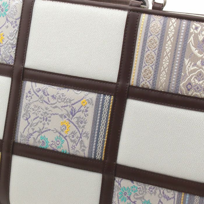 お洒落バッグ普段用華三彩博多織博多絹薄灰灰茶献上柄蔓唐草日本製トートおしゃれ伝統工芸品カジュアル用小紋紬色無地御召博多織バッグ和装バックきものばっぐ鞄大きめ切り替え大人上品レディースfs