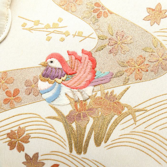 和装バック　着物バック　金蘭生地・鳥獣戯画（ゴールド）卒業入学結婚七五三お宮参り 利休バッグ 留袖用 訪問着用 白 水色 金 おしどり あやめ 正絹帯地 日本製