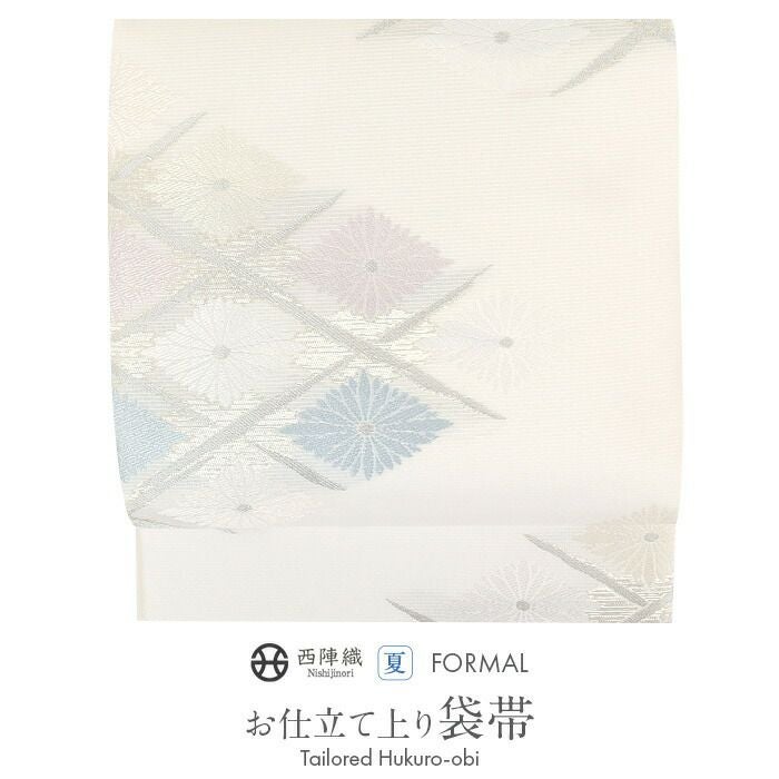 夏帯 袋帯 ＜オフホワイト＆ピンク系／流水花＞ 正絹 絽 綴れ 仕立て上がり