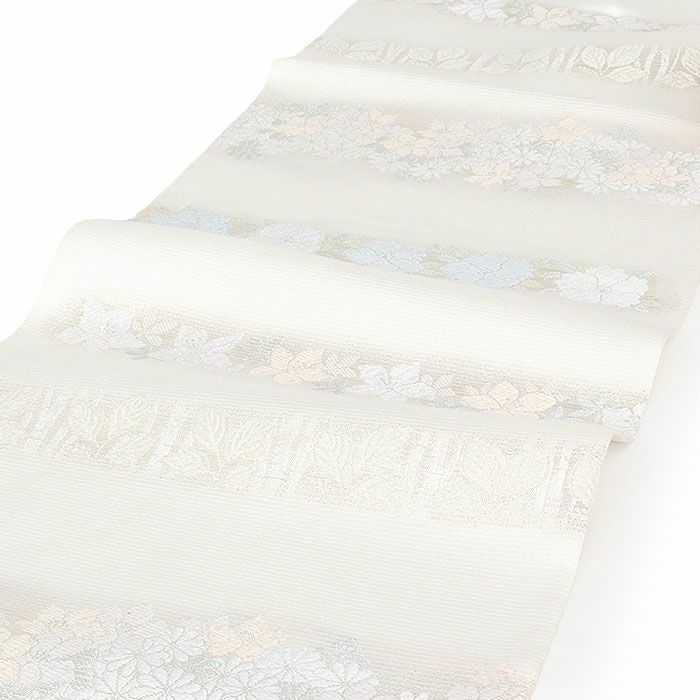 夏袋帯 袋帯 夏帯 フォーマル 礼装 夏留袖 夏訪問着 白 縞 花草 丸勇