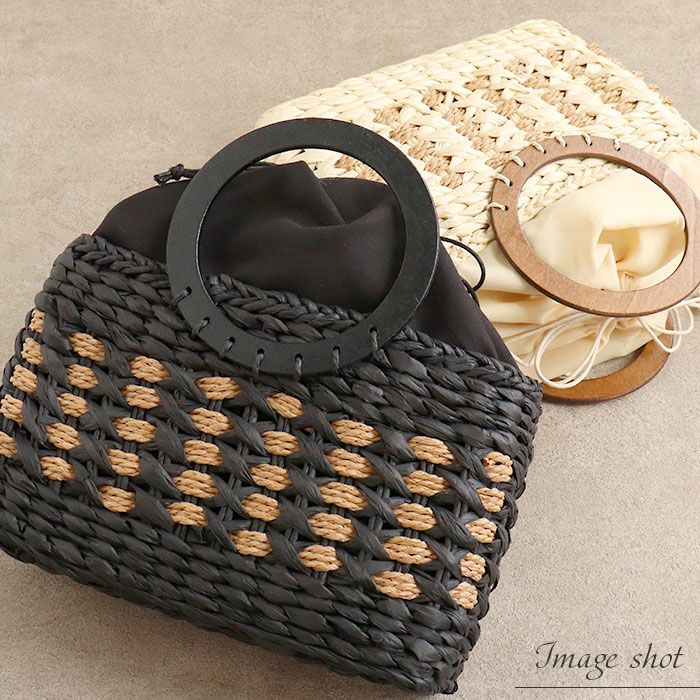 かごバッグかご巾着和紙バッグ和紙製巾着バッグレディース浴衣用ゆかた用洋服普段着用ナチュラルアイボリーブラック黒全2色丸ハンドル夏祭り花火大会お出かけ夏洋装浴衣ゆかたおしゃれかわいい10代20代30代40代50代