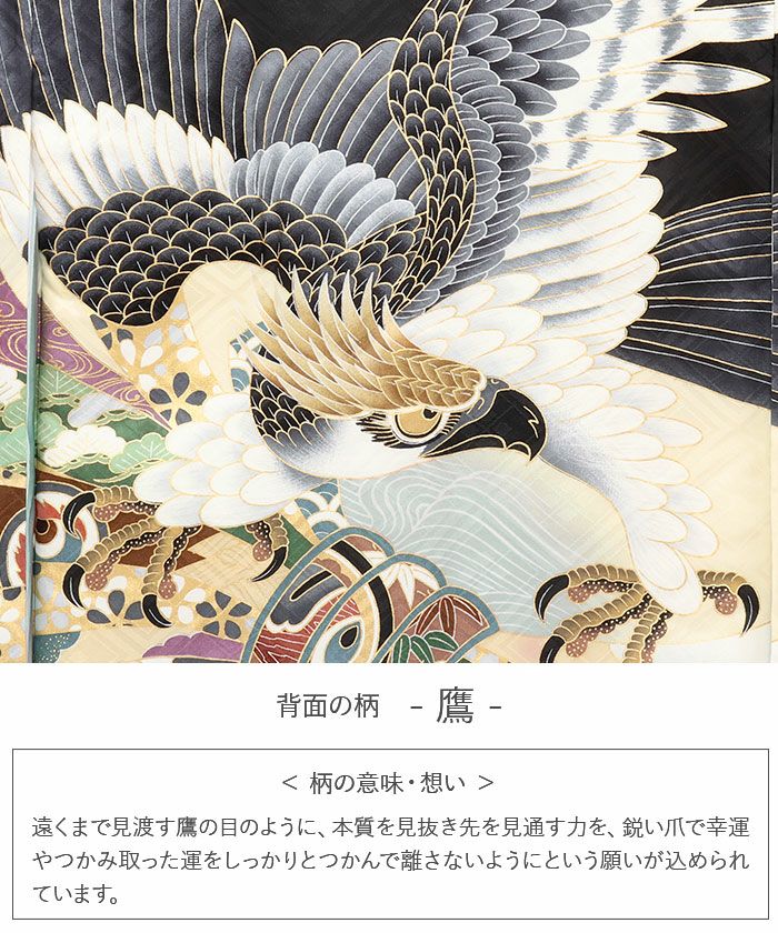 お宮参り 着物 男の子 絹 正絹 掛け着 産着 祝い着 黒 鷹 兜 束ね熨斗
