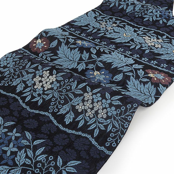 小紋紬色無地御召などのお着物にすぐ使えるお仕立て上がり九寸名古屋帯。春秋冬袷単衣の時期のお着物のお締めいただけます。